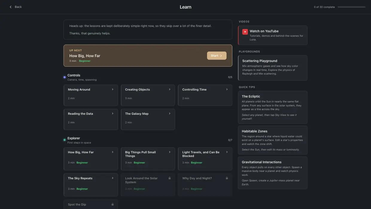 The Learn screen