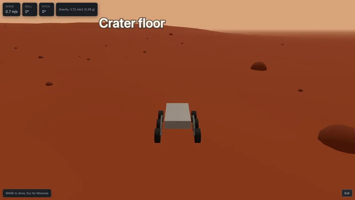 The Mars rover on the crater floor