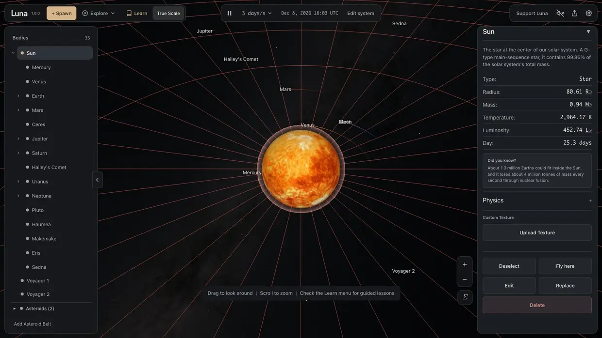 The Sun at 10.7 billion years, 80 times its current radius, already past the orbits of Mercury and Venus